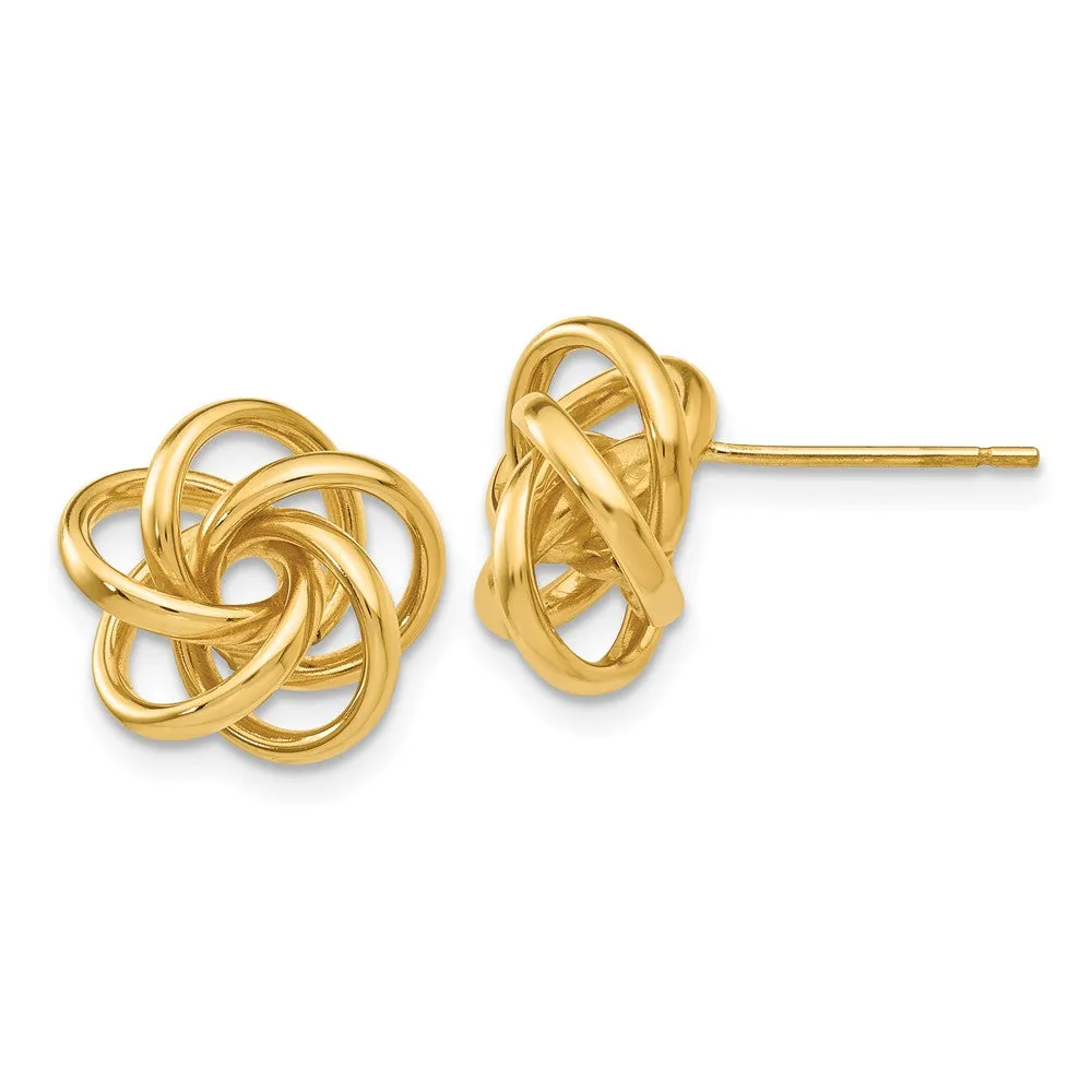 12mm Polished Love Knot Post Earrings in 14k Yellow Gold