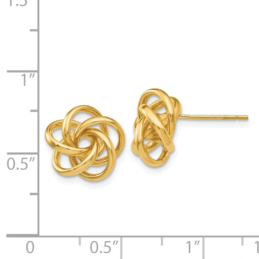 12mm Polished Love Knot Post Earrings in 14k Yellow Gold