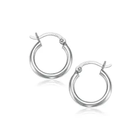 14k White Gold Polished Hoop Earrings (15 mm)-rx81601