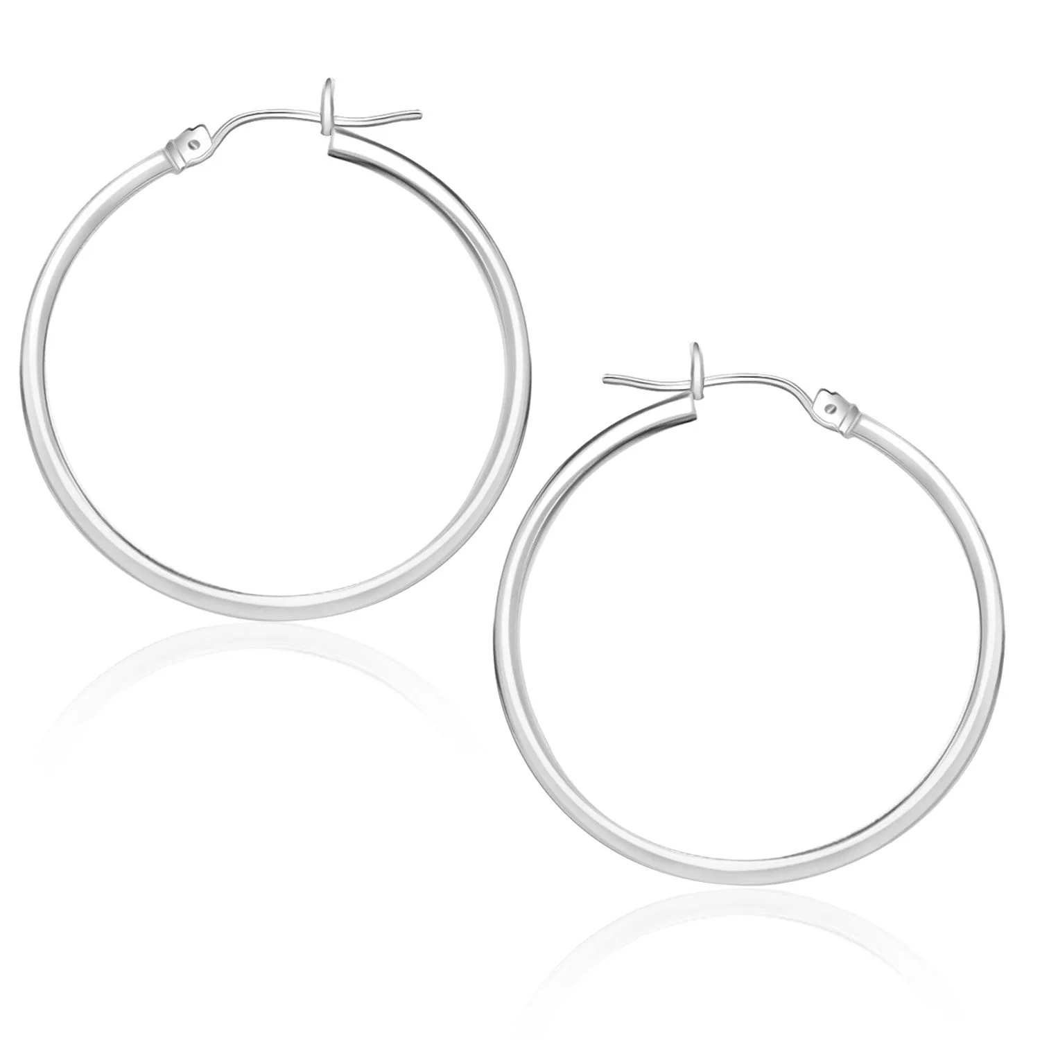 14k White Gold Polished Hoop Earrings (25 mm)-rx77456