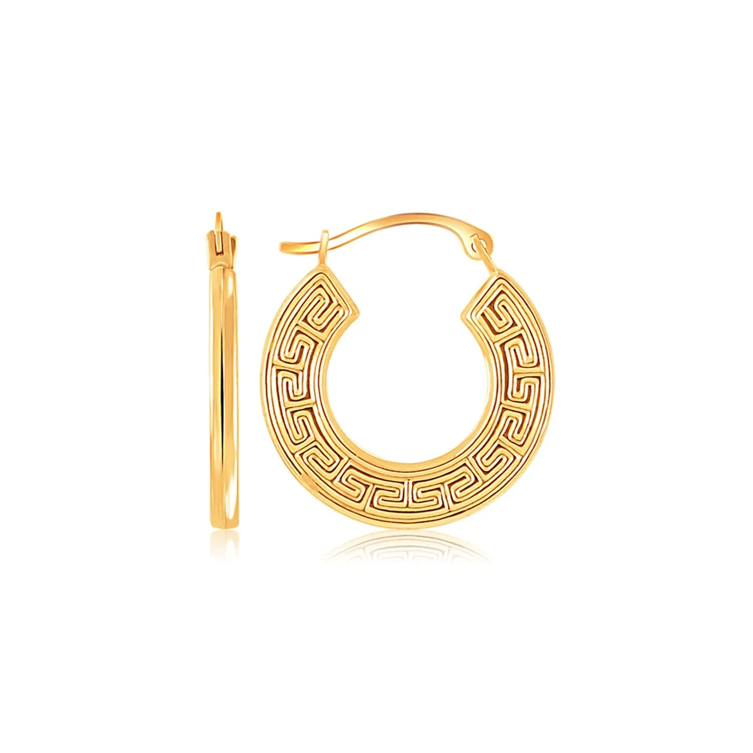 14k Yellow Gold Greek Key Small Hoop Earrings-rx68634