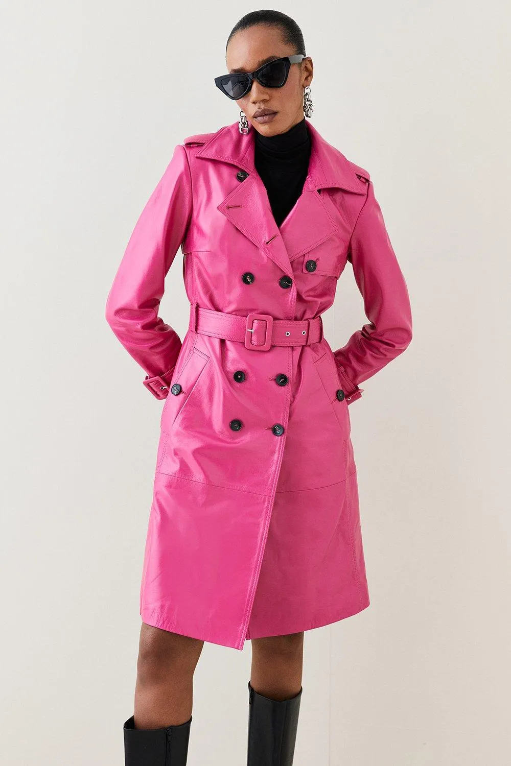 18.01 Leather Trench Coat | Karen Millen