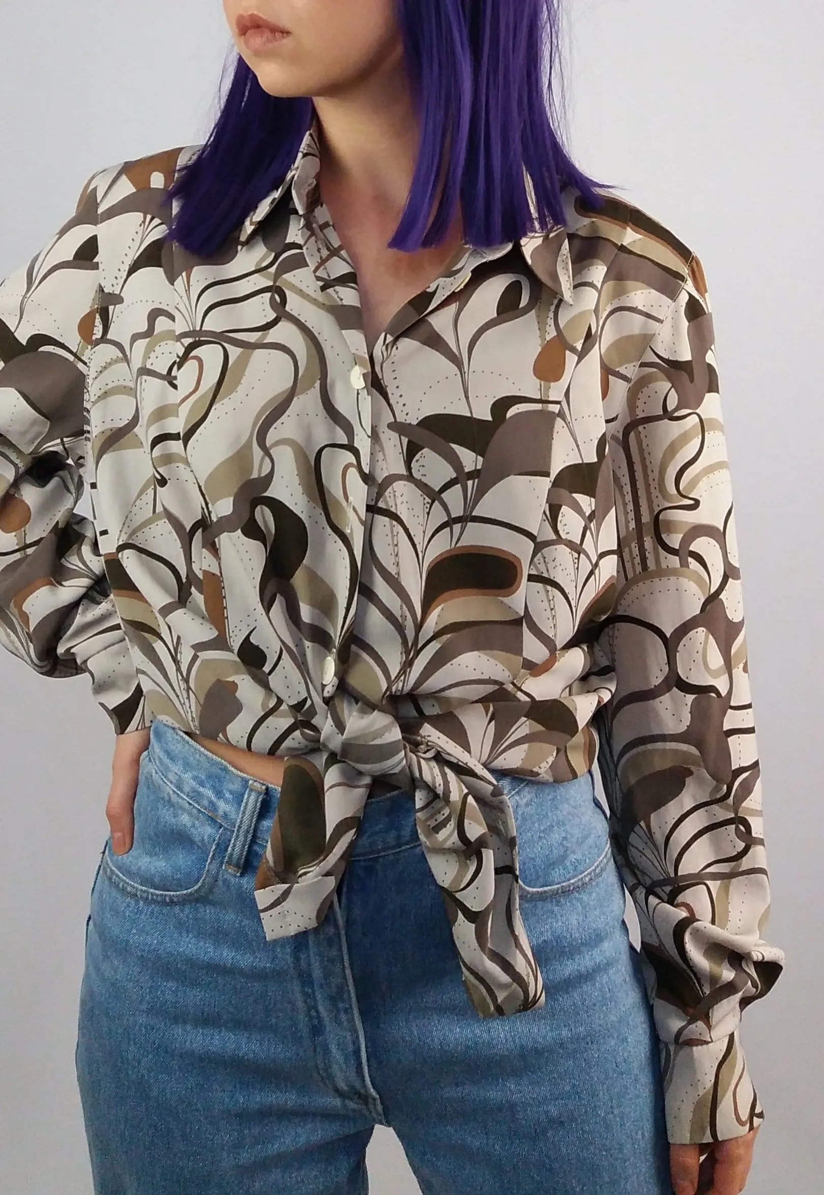 80's Abstract Print Patterned Blouse