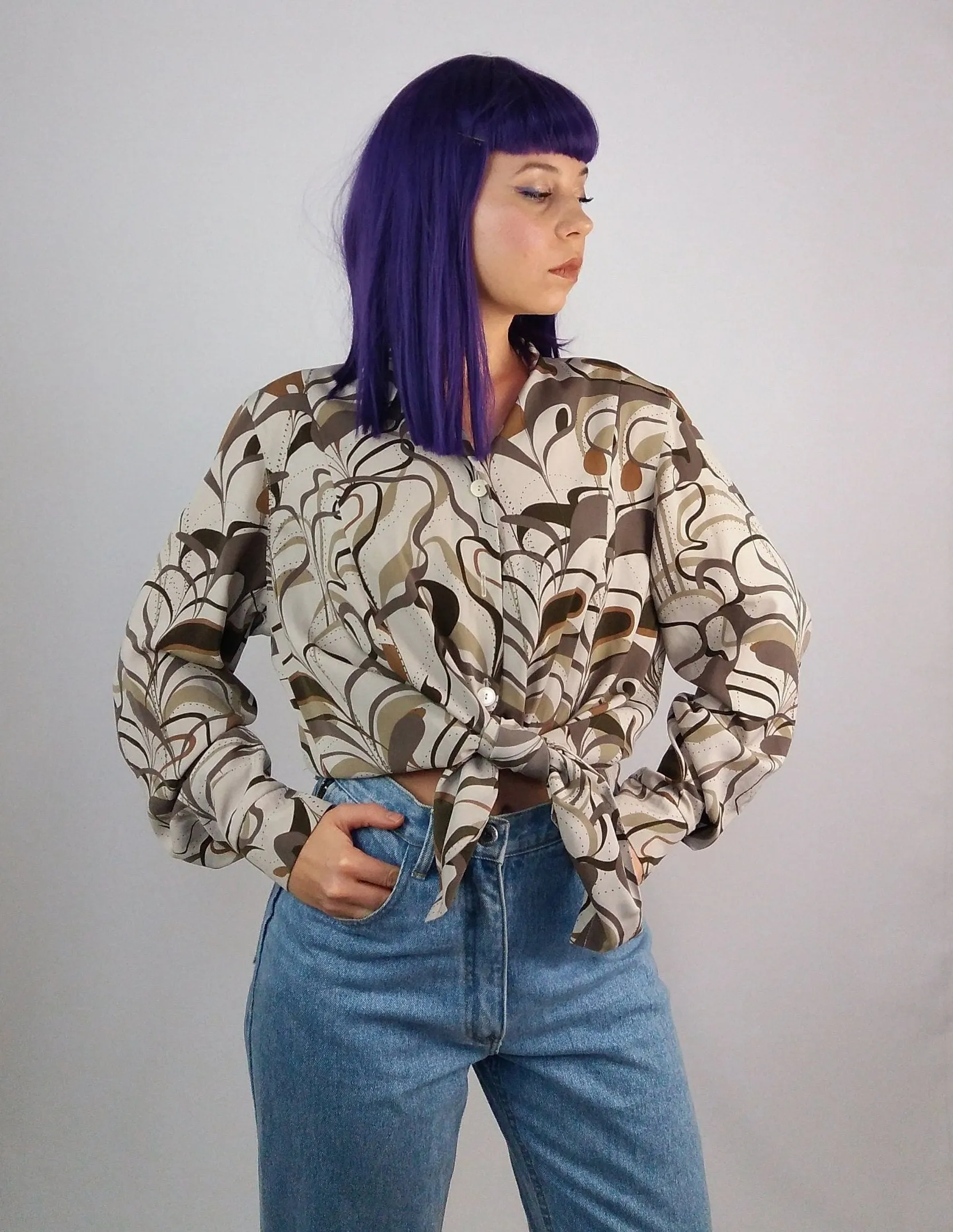 80's Abstract Print Patterned Blouse