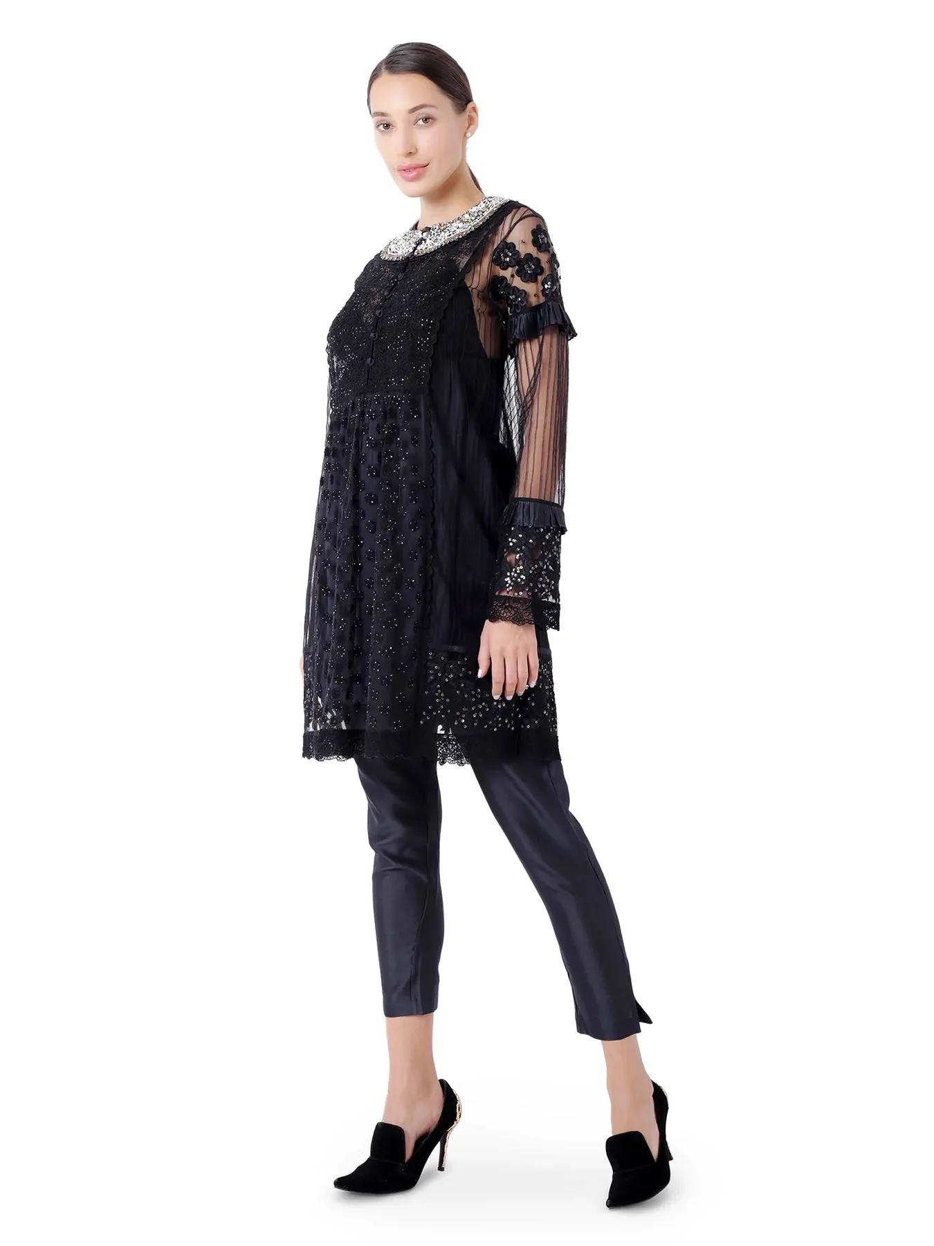 A-Line Tunic with Floral Threadwork Embroidery