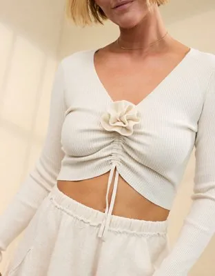 Aerie Cropped Rosette Sweater
