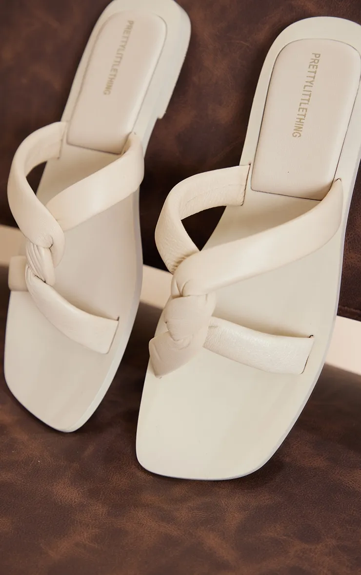 Beige Padded Twisted Strap Mule Sandals