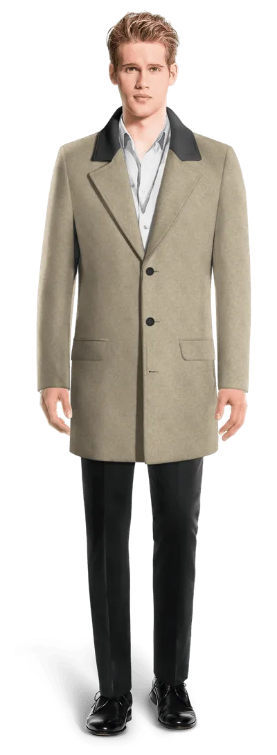 Beige Short Coat with contrasted Collar