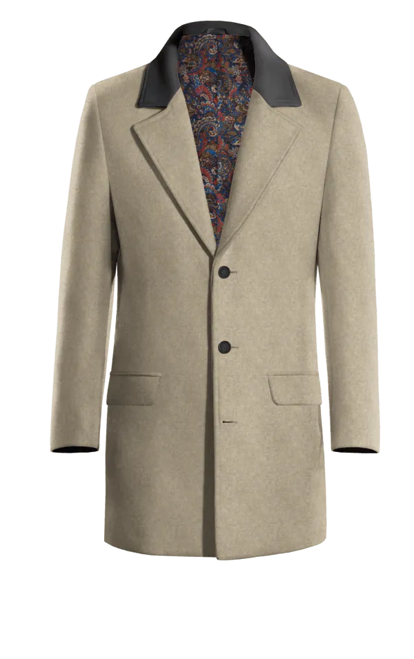 Beige Short Coat with contrasted Collar