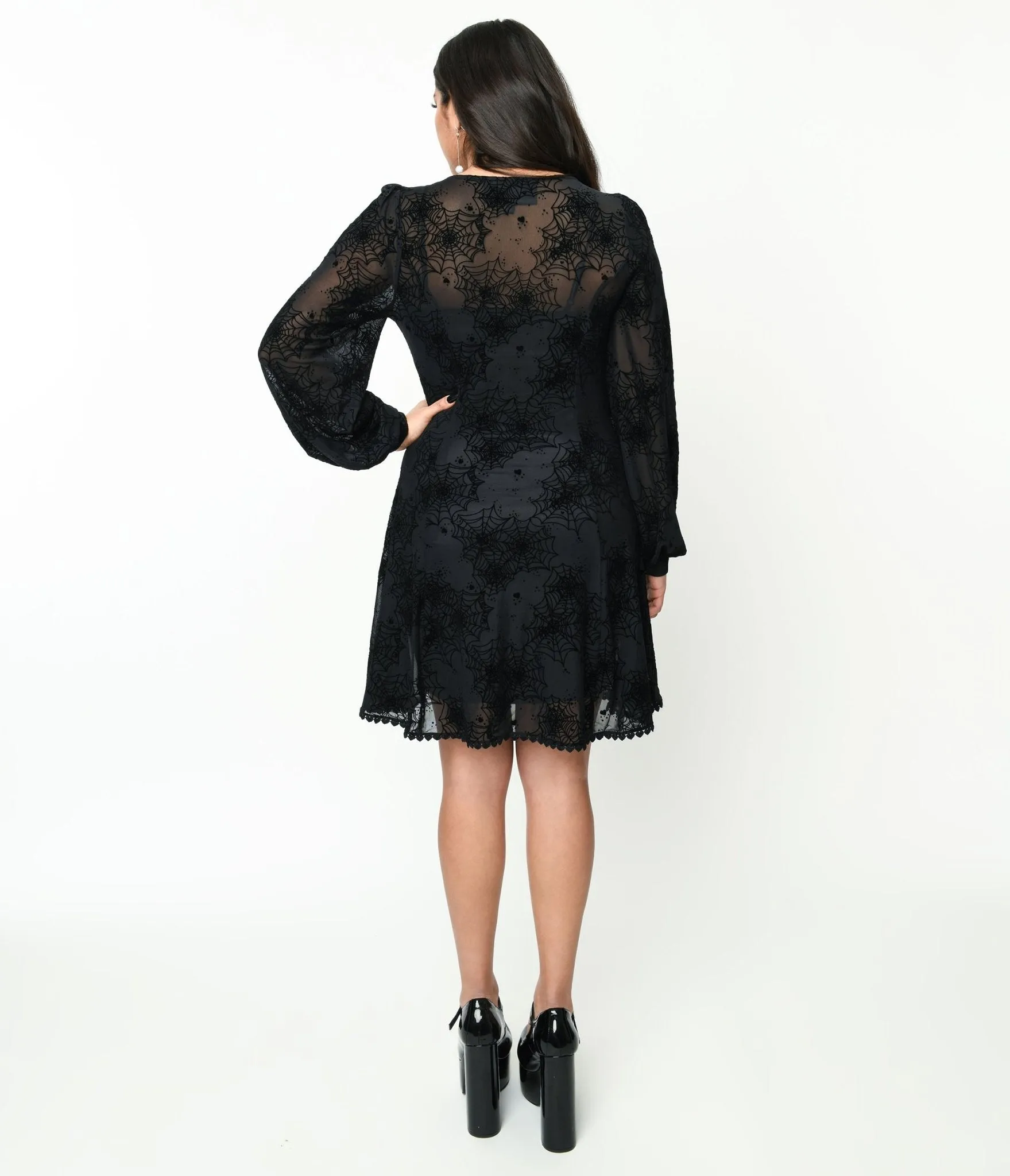 Black Flocked Spiderweb Penny Mini Dress