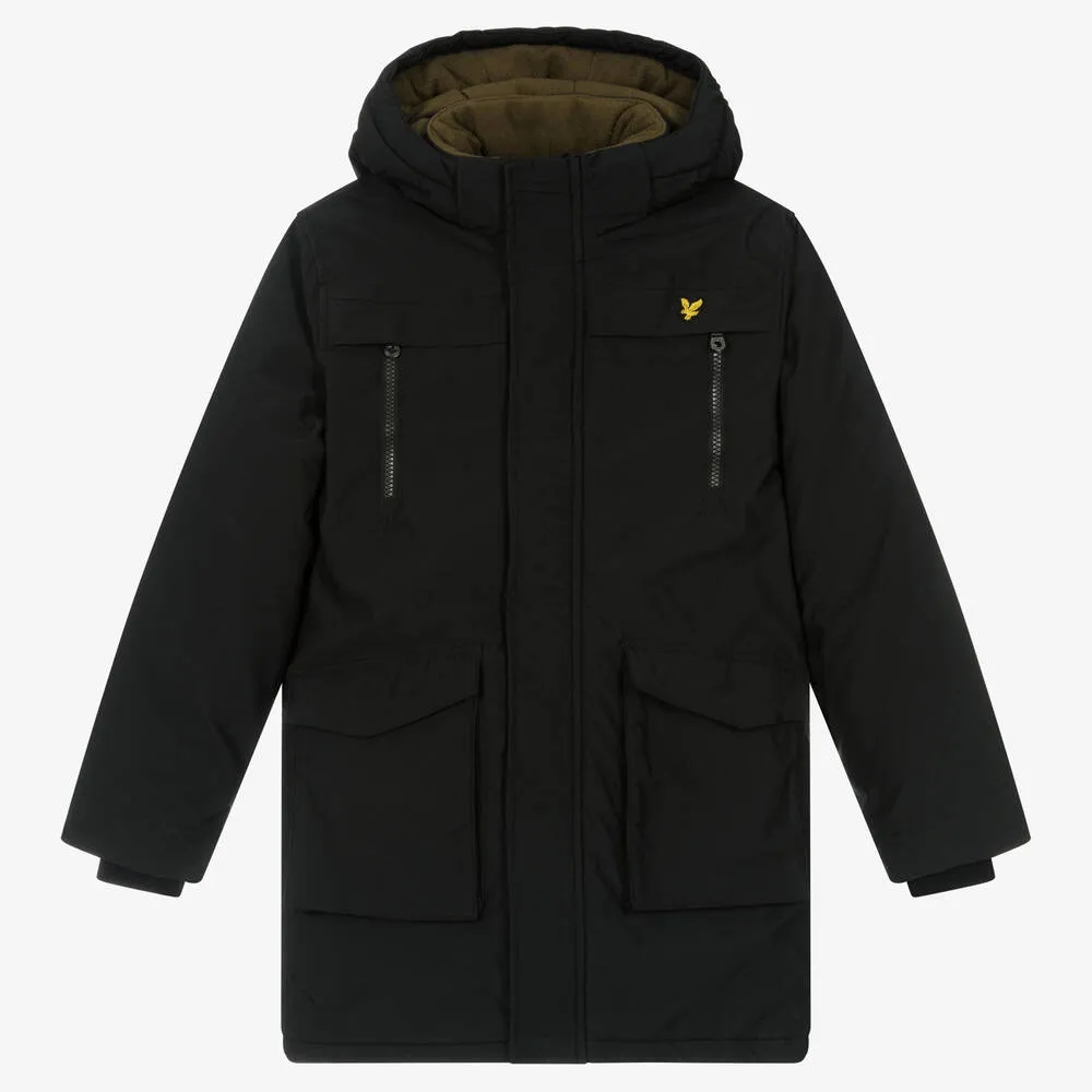 Boys Black Water-Resistant Padded Coat