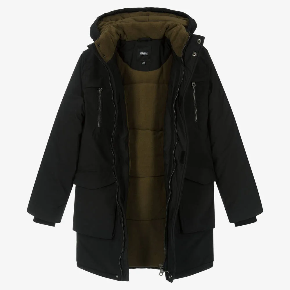 Boys Black Water-Resistant Padded Coat