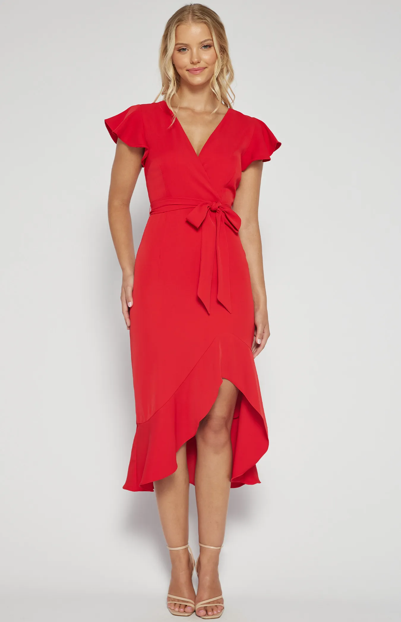 Butterfly Sleeve Midi Dress with Frill Hem Detail (SDR1518A) 