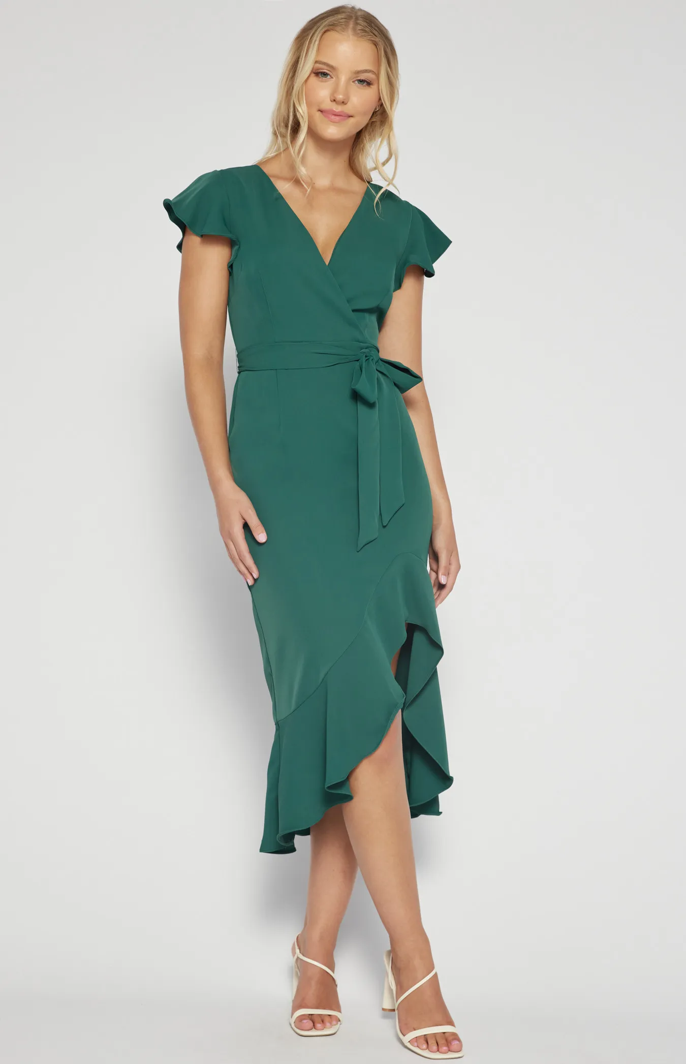 Butterfly Sleeve Midi Dress with Frill Hem Detail (SDR1518A) 