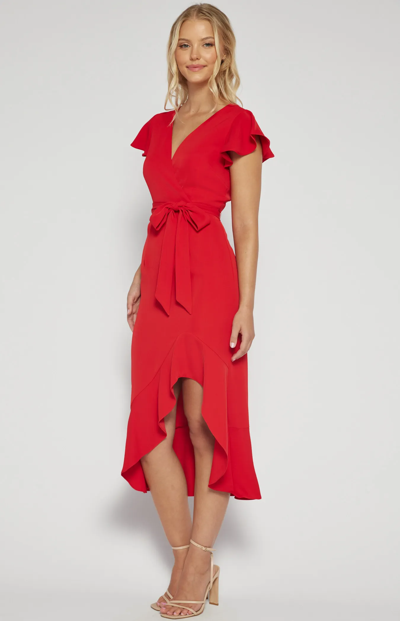 Butterfly Sleeve Midi Dress with Frill Hem Detail (SDR1518A) 