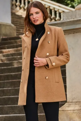 Camel Coat With Gold Button Detail