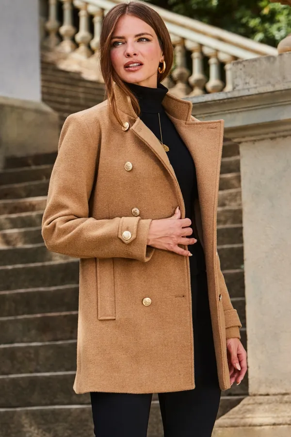 Camel Coat With Gold Button Detail