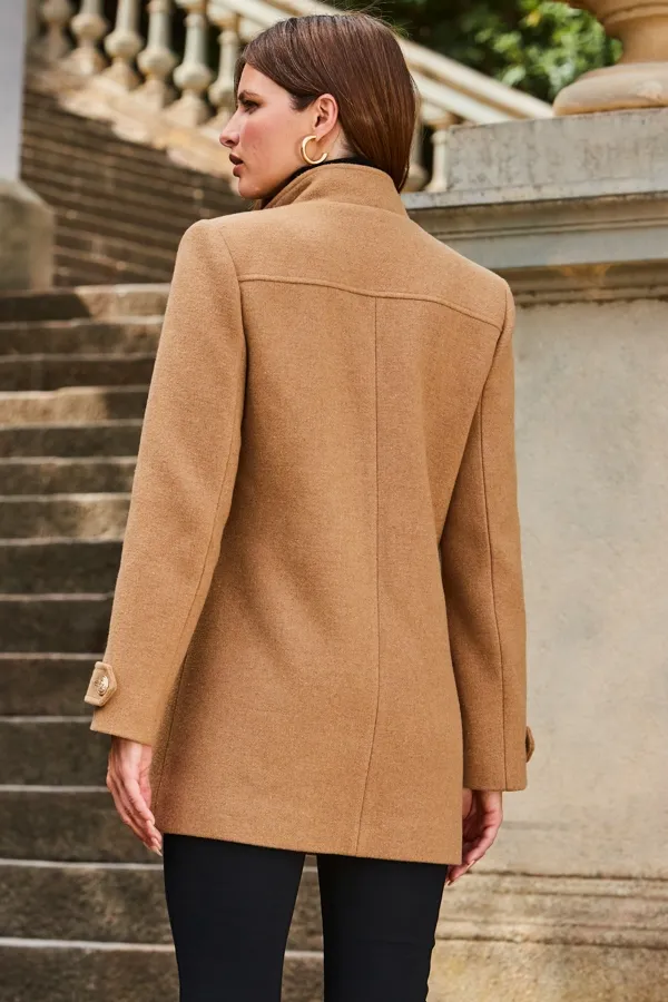 Camel Coat With Gold Button Detail