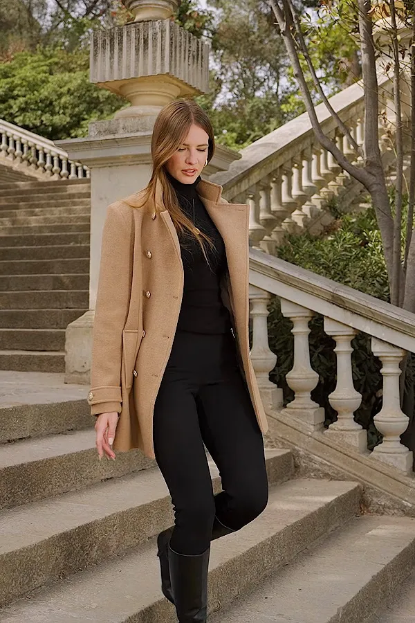 Camel Coat With Gold Button Detail