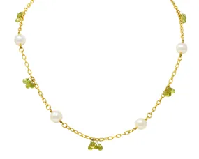 Contemporary Cultured Pearl Peridot 18 Karat Gold Station Necklace