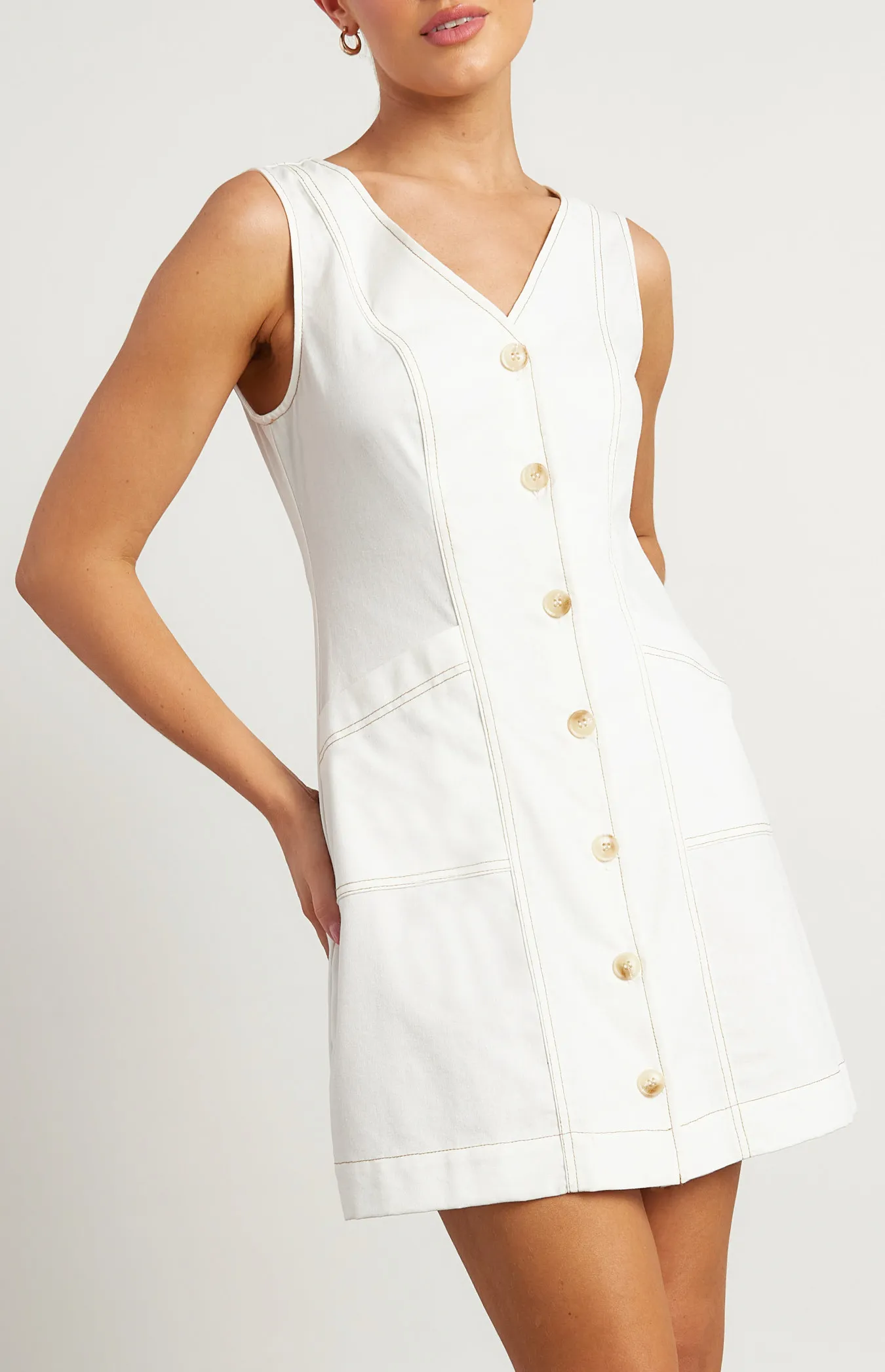 Cotton Linen Contrast Stitching Detail Vest Dress (WDR727B)