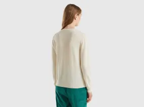 Cream crew neck sweater in Merino wool - Creamy White | Benetton