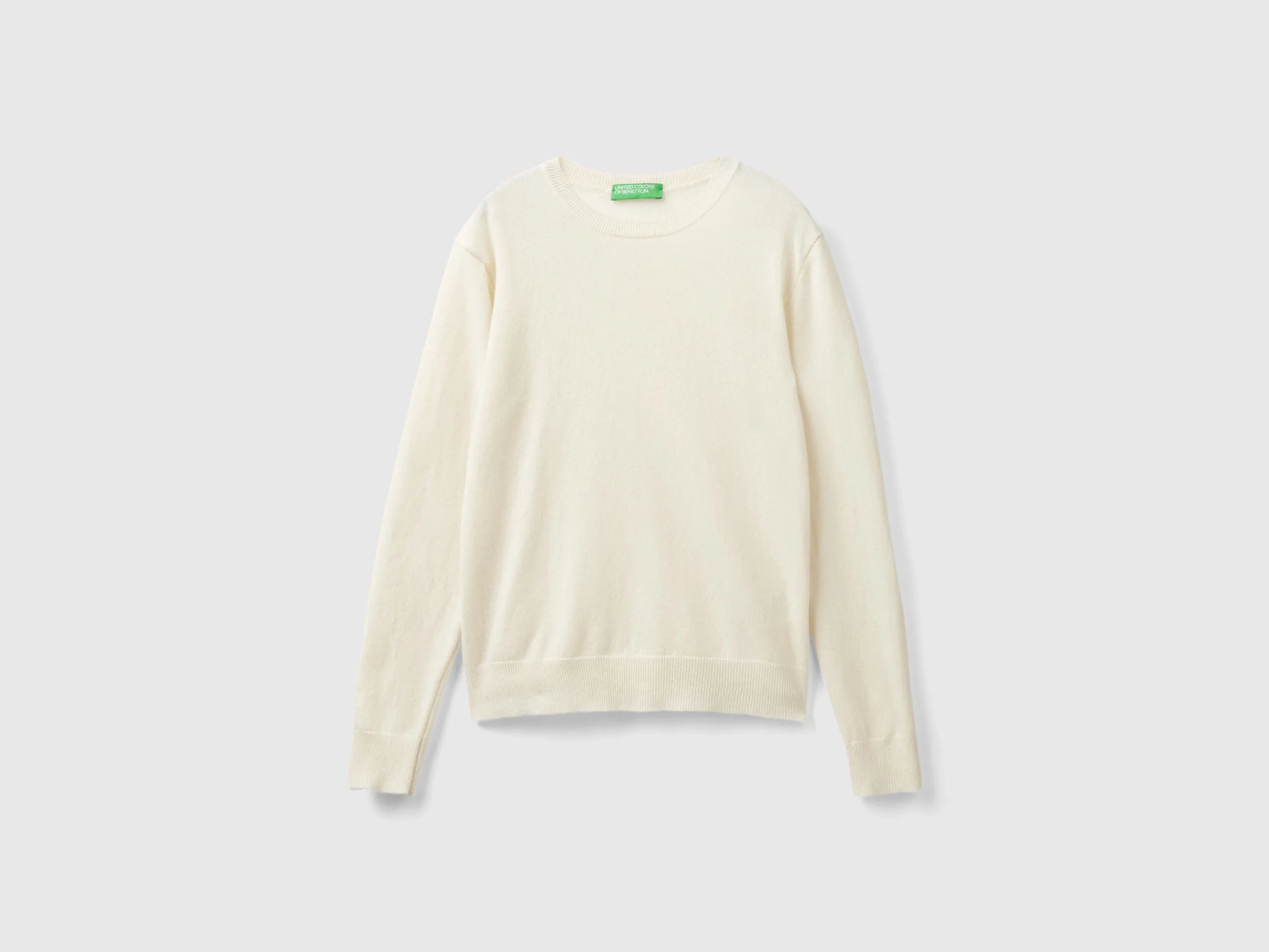 Cream crew neck sweater in Merino wool - Creamy White | Benetton