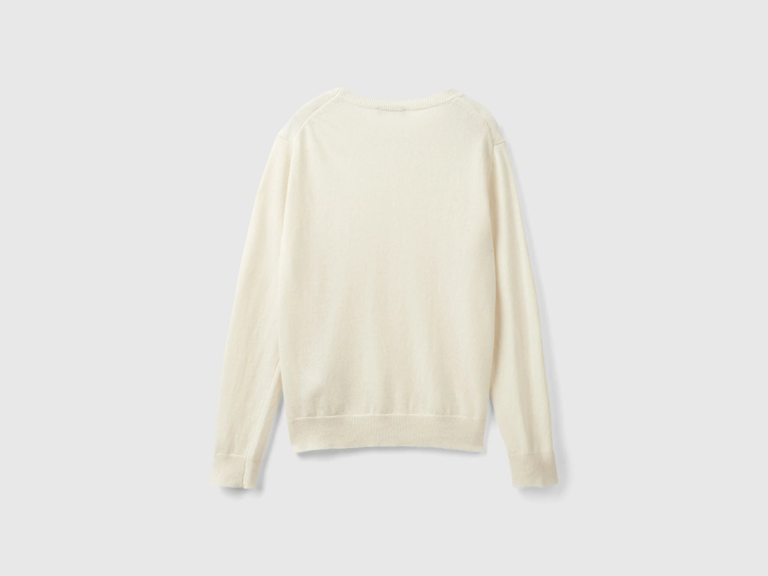 Cream crew neck sweater in Merino wool - Creamy White | Benetton