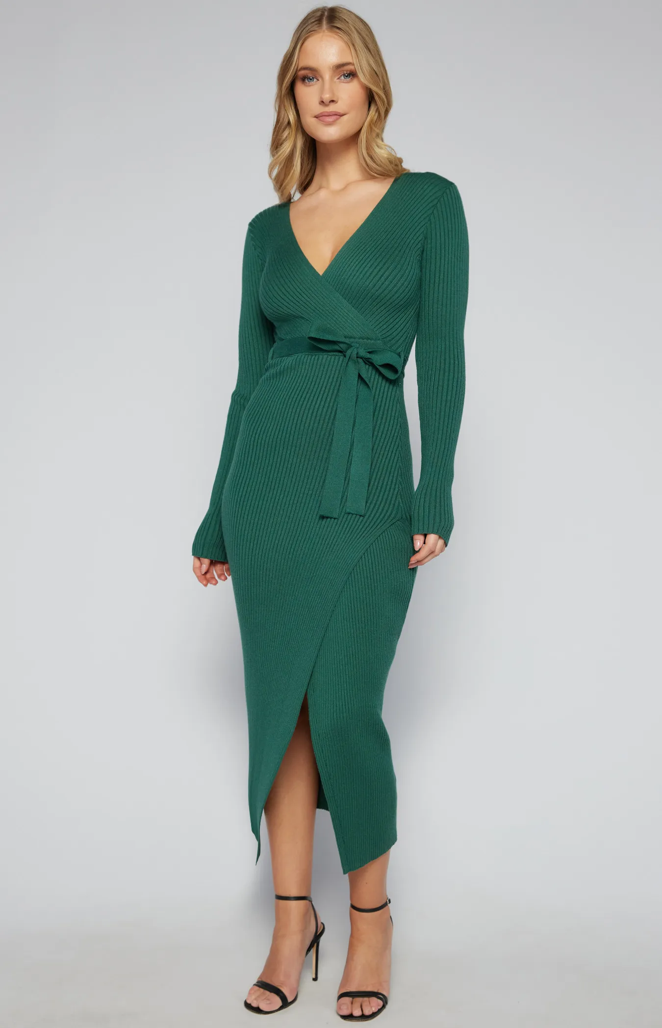 Cross Front Neckline Knit Midi Dress (SKN693)