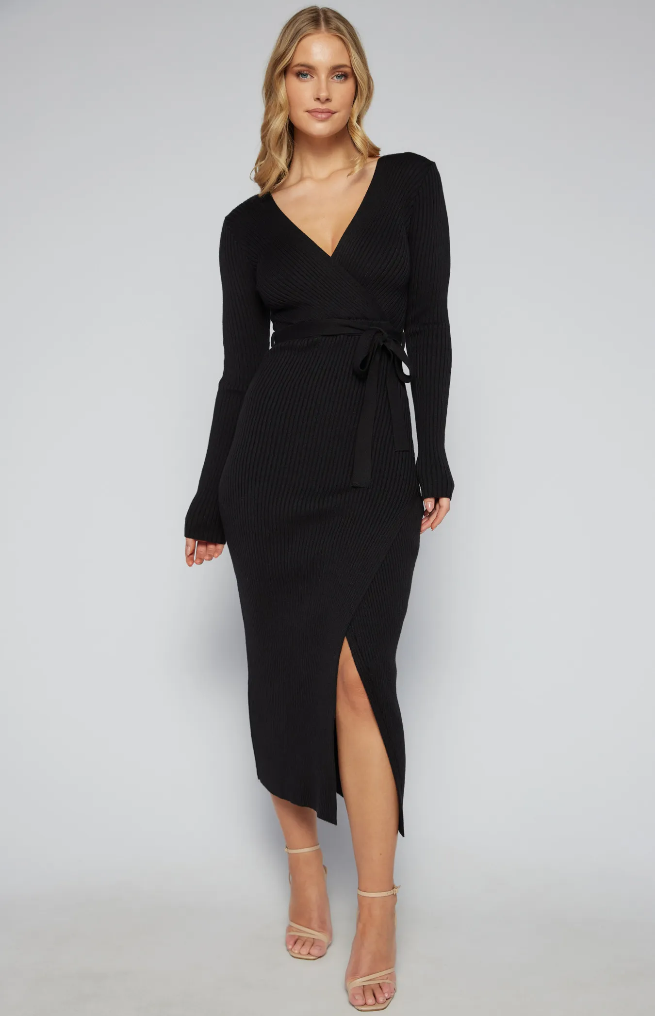 Cross Front Neckline Knit Midi Dress (SKN693)