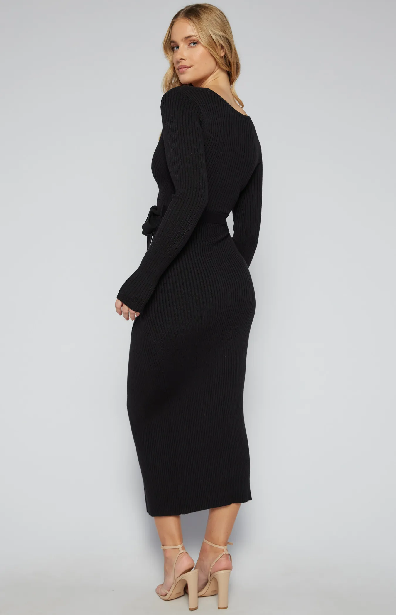 Cross Front Neckline Knit Midi Dress (SKN693)