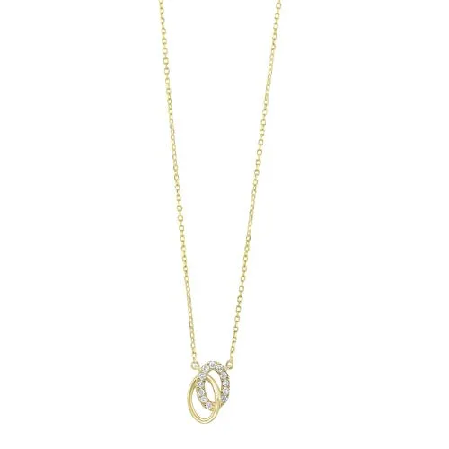 Diamond Double Oval Eternity Pendant Necklace In 14k Yellow Gold (0.08ctw)