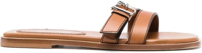 DSQUARED2 logo-buckle leather flat sandals Neutrals