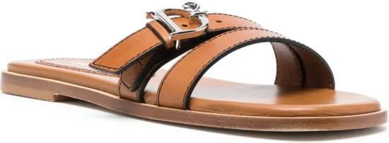 DSQUARED2 logo-buckle leather flat sandals Neutrals