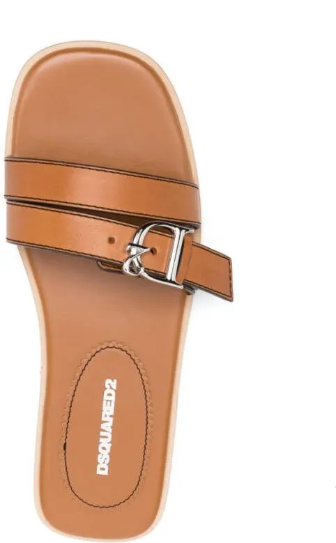 DSQUARED2 logo-buckle leather flat sandals Neutrals