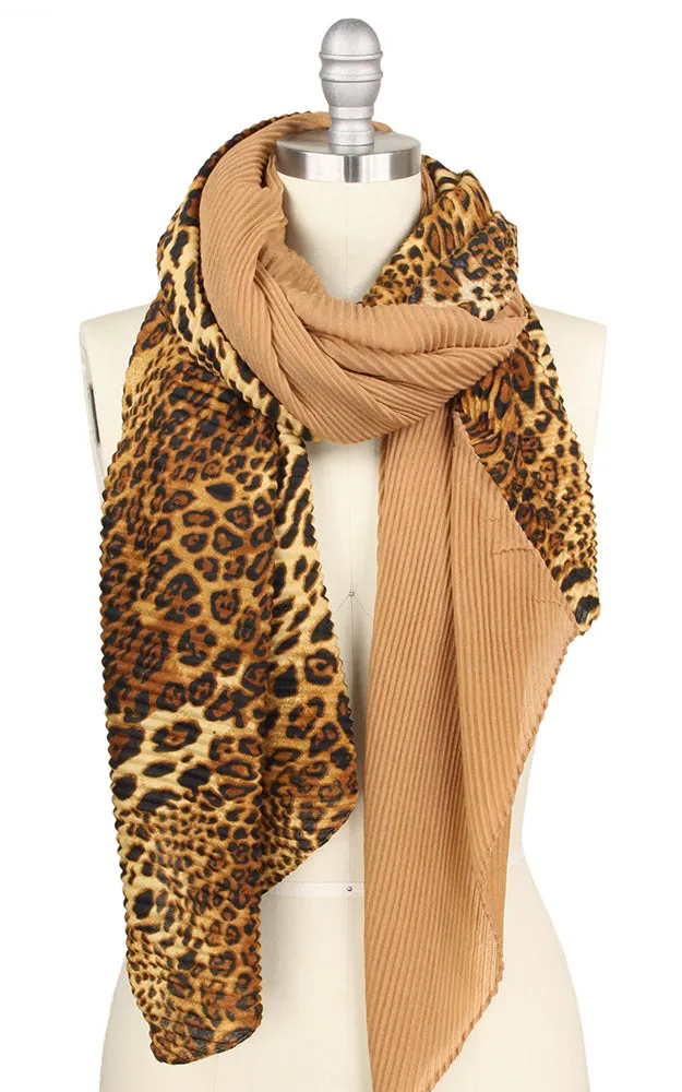 EAS9403 Leopard Pattern H&H Pleated Oblong Scarf