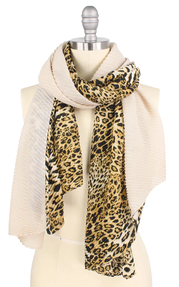 EAS9403 Leopard Pattern H&H Pleated Oblong Scarf