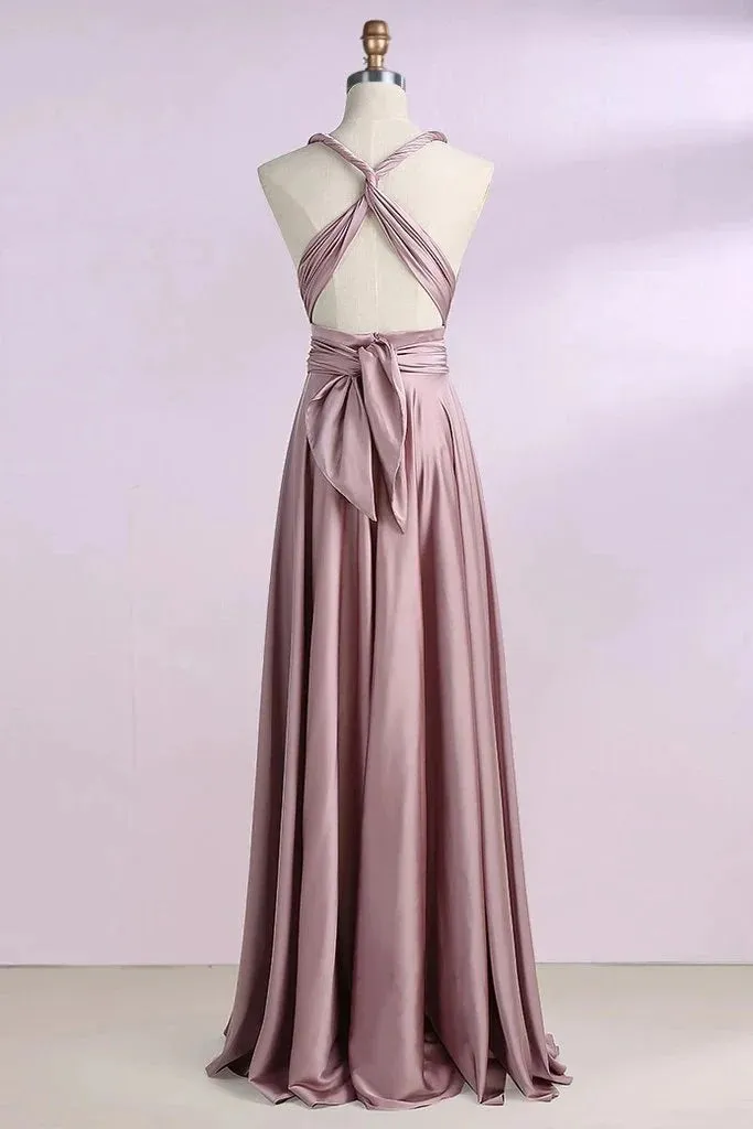 Elegant Dusty Rose Halter One Shoulder A-line Long Evening Prom Dress Online, OL029