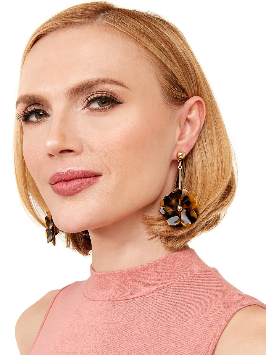 Flower Drop Earrings in Tortoise Print