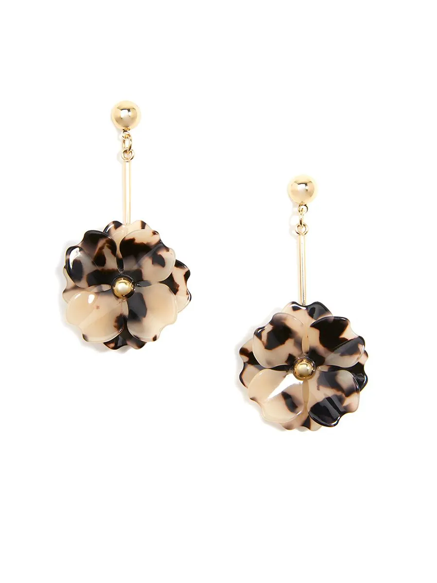 Flower Drop Earrings in Tortoise Print