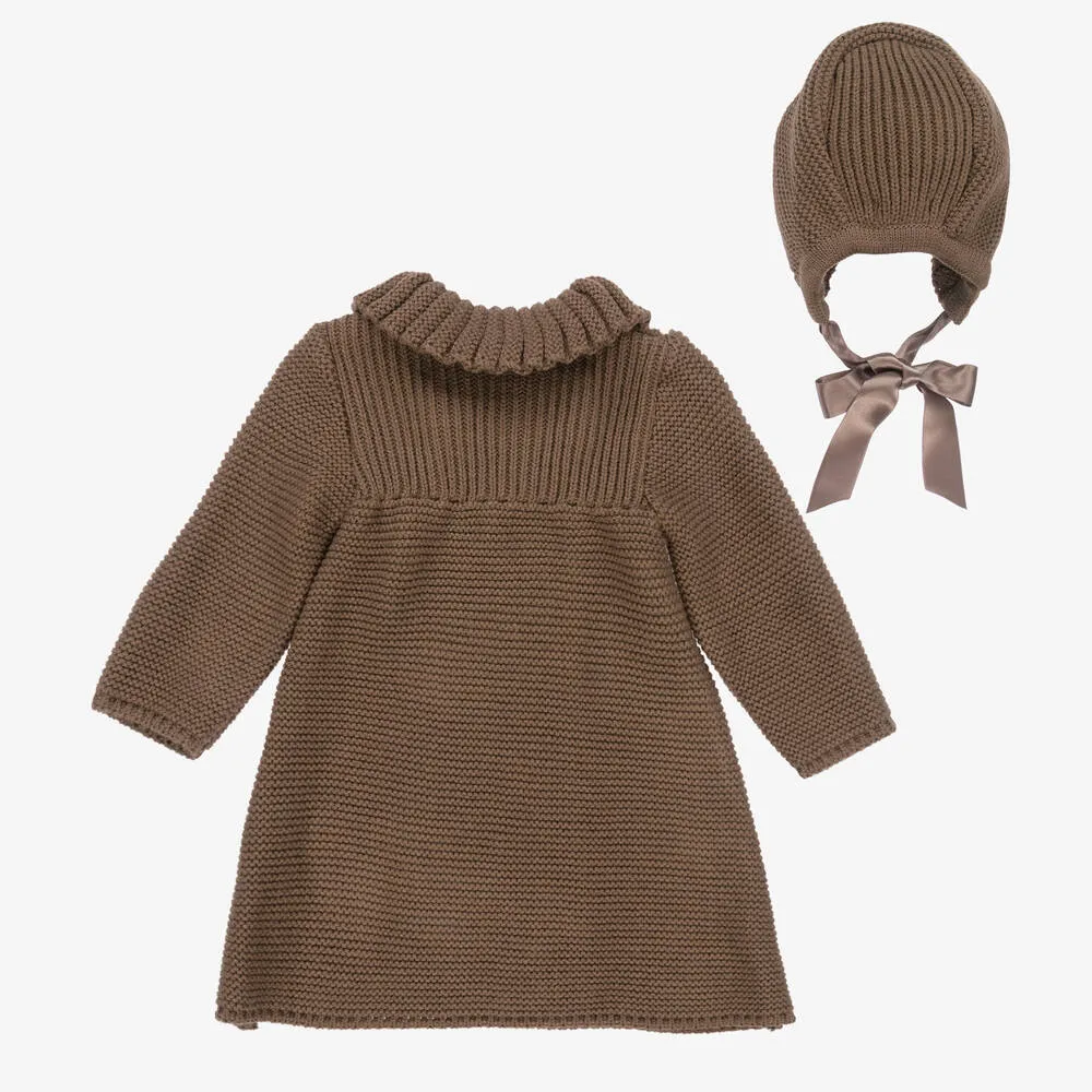 Girls Brown Knitted Coat Set