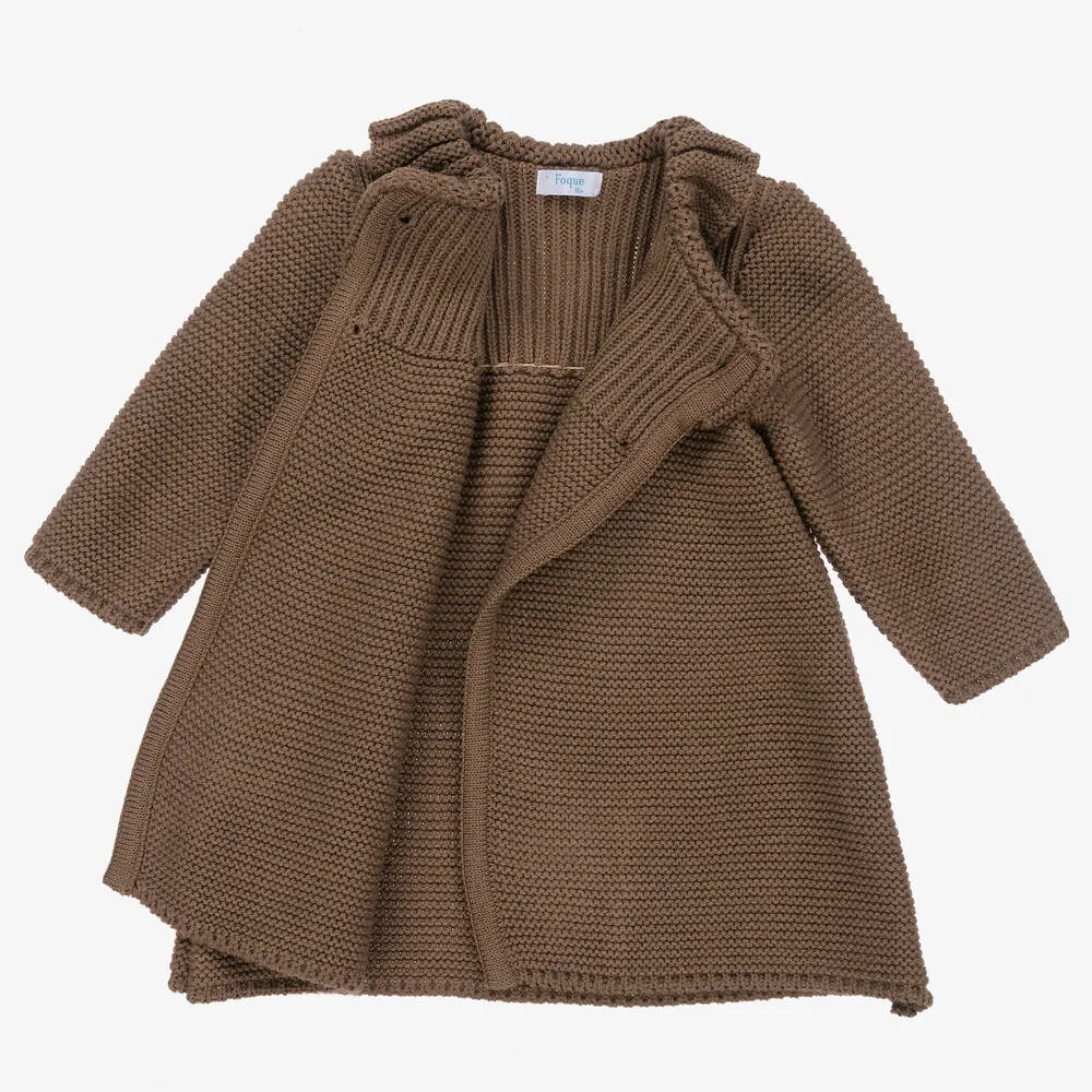 Girls Brown Knitted Coat Set