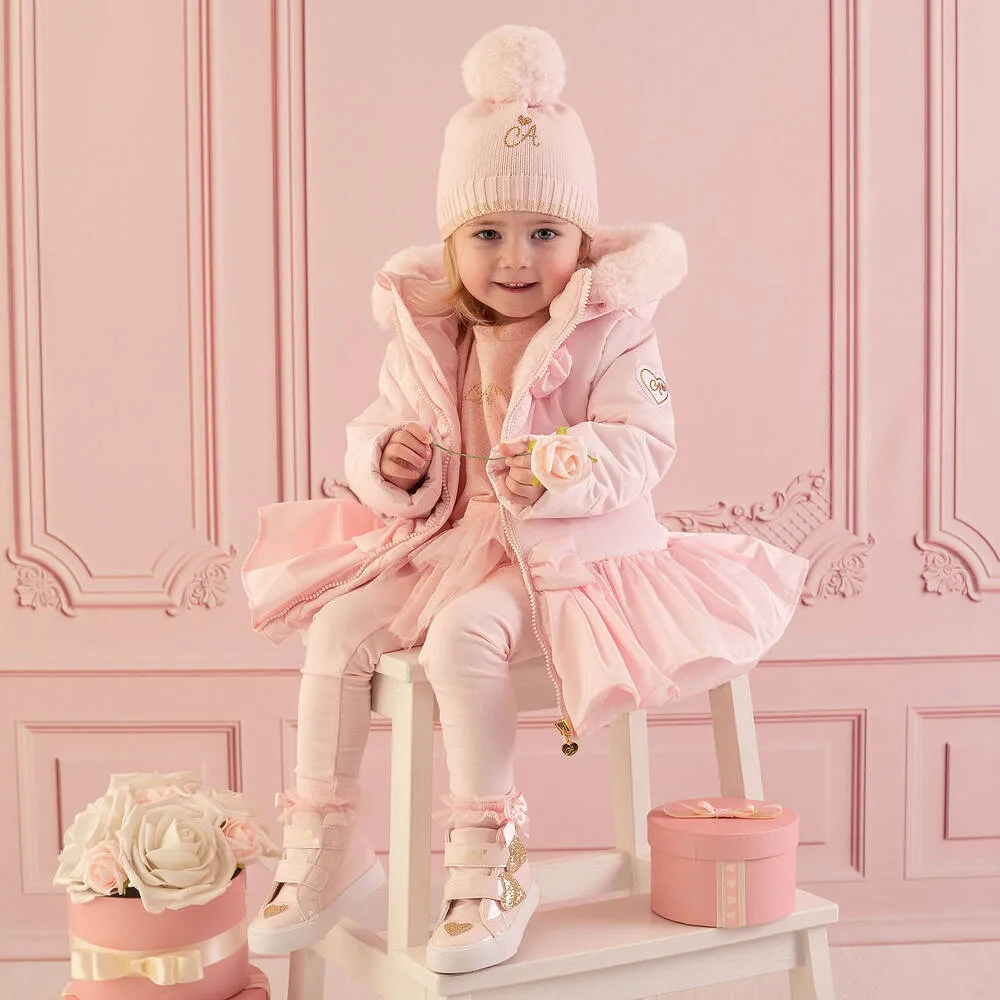 Girls Light Pink Hooded Puffer Coat