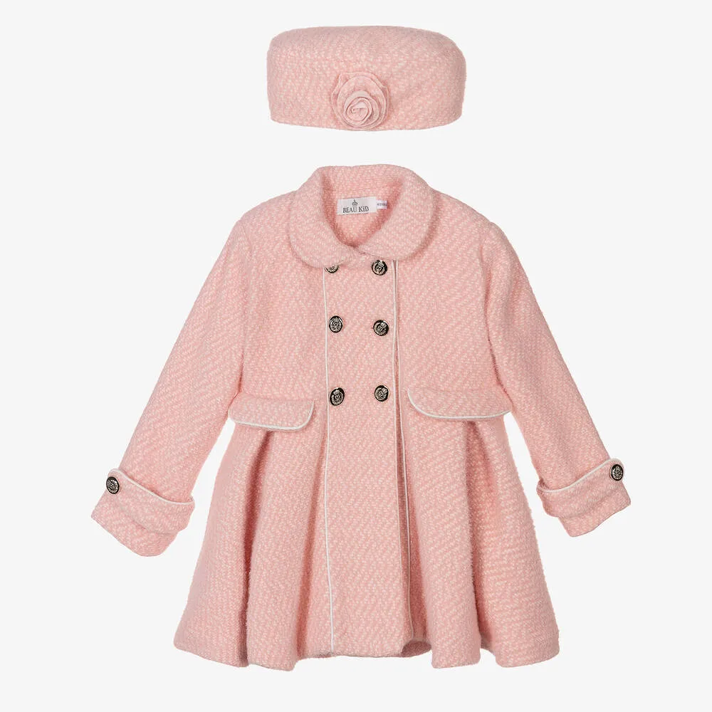 Girls Pink Coat & Hat Set