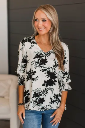 Give You Love Floral Jacquard Blouse- Ivory & Black