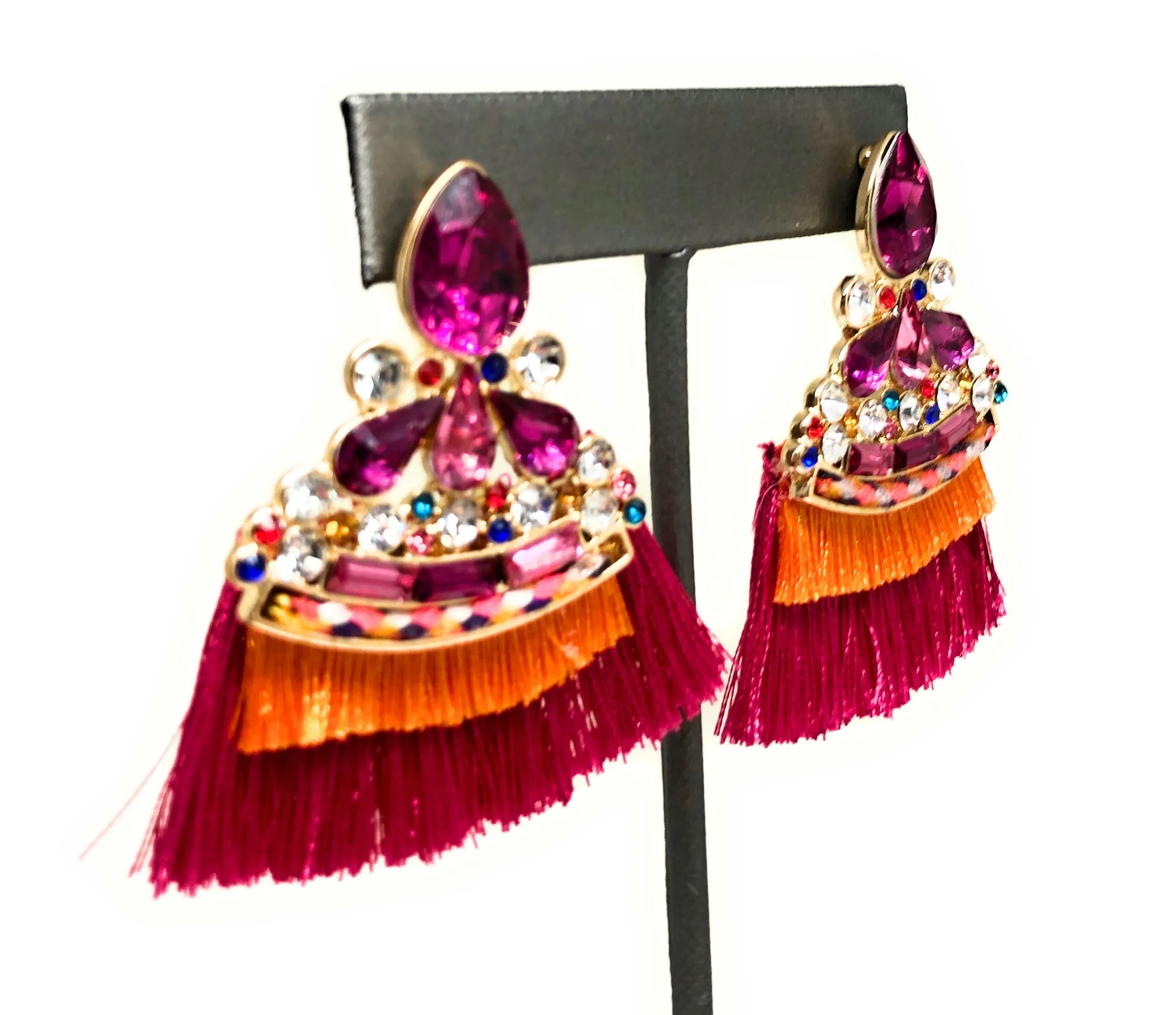 Gold Plated Colorful Wildflower Chandelier Earrings Aretes Folklorico