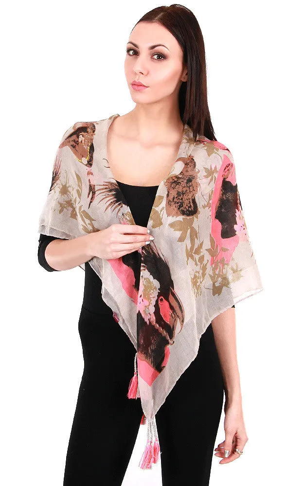 GPS207 Tan Bird Print Square Scarf