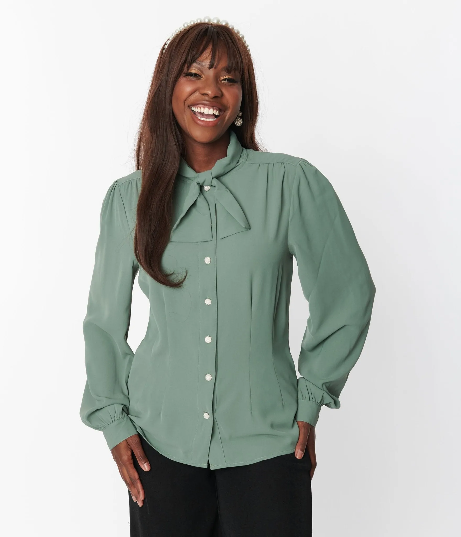 Hell Bunny Sage Green Mia Blouse