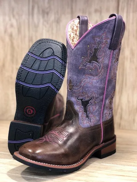 Laredo Women's Lola Tan & Purple Inlay Square Toe Cowgirl Boots 5657