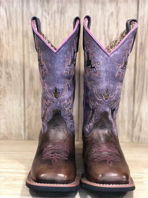 Laredo Women's Lola Tan & Purple Inlay Square Toe Cowgirl Boots 5657